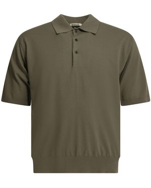 AURALEE 'Giza' Polo Shirt With Buttons - Green