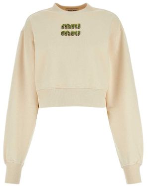 Miu Miu Sweatshirt With Embroidered Logo - Natural