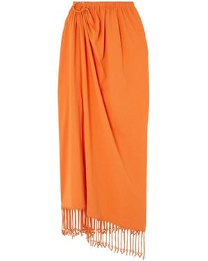 Rabanne Fringe-Decorated Pleated Midi Skirt - Orange