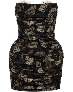 Magda Butrym Floral Ruched Silk Minidress - Black