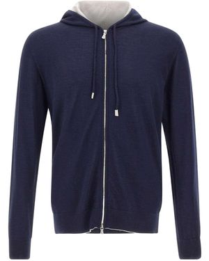 Eleventy Zip-Up Knit Hoodie - Blue