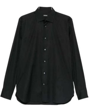 ZEGNA Long-Sleeve Button-Down Shirt - Black