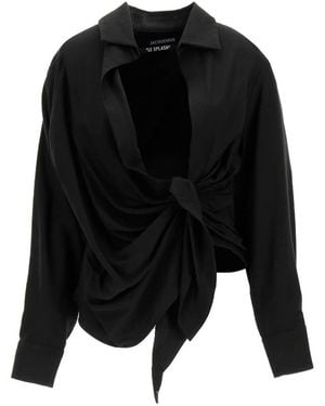 Jacquemus Bahlia Tie-Up Detailed Blouse - Black
