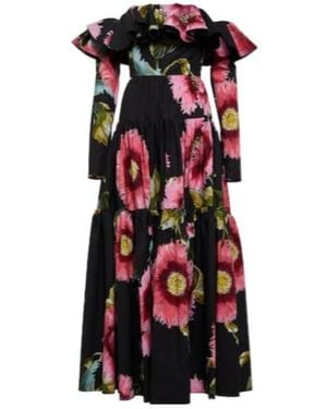 Giambattista Valli Off-Shoulder Floral Cotton Maxi Dress - Red
