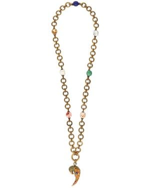 Etro Necklace With Paisley Parrot And Crystals - White