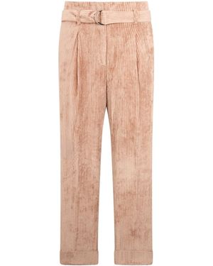 Peserico Paperbag Belted-Waist Corduroy Pants - Natural