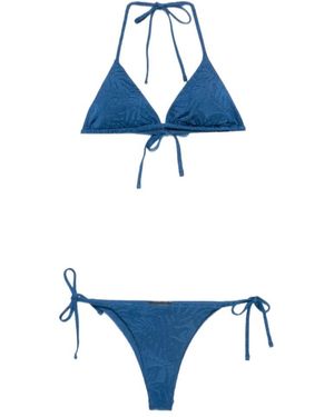 Emporio Armani Floral-Jacquard Triangle Bikini - Blue