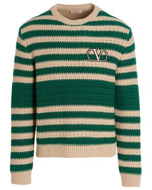 Valentino Crochet-Knit Striped Sweater - Green