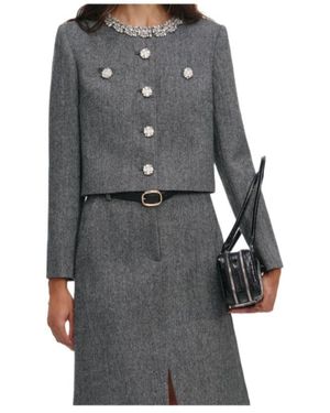 Self-Portrait Cropped Jacket - Grey