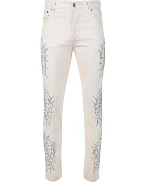 Palm Angels Gem Embellished Slim-Cut Jeans - Gray