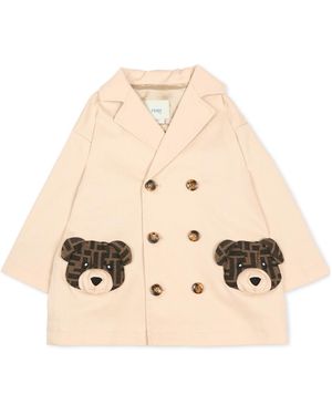 Fendi Button Appliqued Coat - Natural