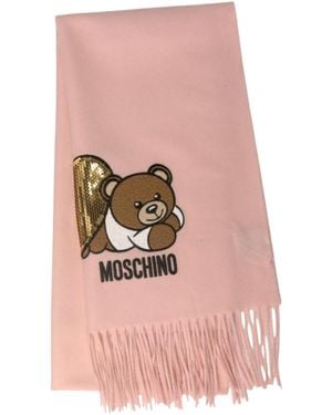Moschino Teddy Bear-Embroidered Scarf - Pink