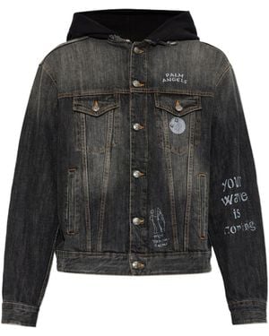 Palm Angels Printed Hooded Denim Jacket - Black