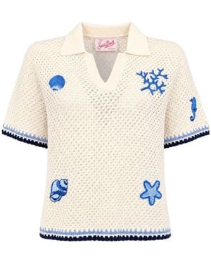 MC2 Saint Barth Open-Knit Embroidered T-Shirt - White