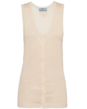 Prada V-Neck Buttoned Tank Top - Natural