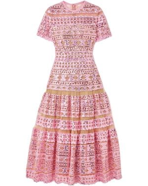 Elie Saab Tiered Embroidered Sequined Tulle Midi Dress - Pink