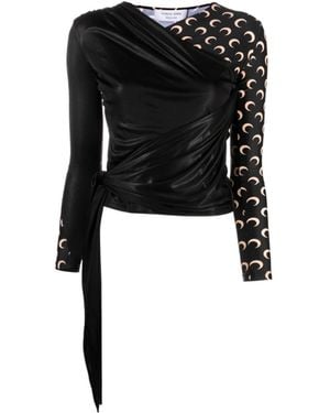 Marine Serre Regenerated Panelled Draped Jersey Top - Black