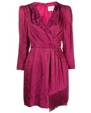 Saloni Long-Sleeved V-Neck Dress - Pink