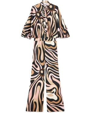 PUCCI Pucci Scarf Detailed Marmo-Print Jumpsuit - White