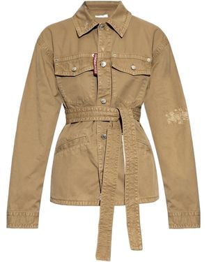 DSquared² Button-Up Distressed Belted Overshirt - Natural
