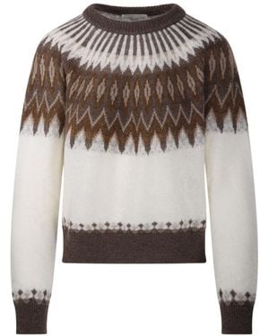 Roberto Collina Fair Isle Crew Neck Knitted Sweater - Gray