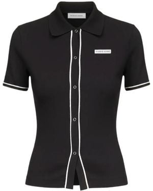 Marine Serre Light Ribbed Jersey Polo T-Shirt - Black