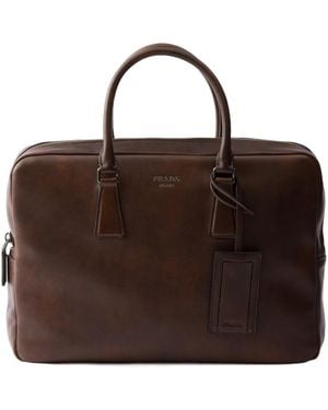Prada Leather Work Bag - Brown
