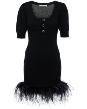 Alessandra Rich Feather-Trimmed Wool Minidress - Black