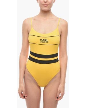 KARL LAGERFELD Printed Logo One-Piece Swimsuit - Yellow