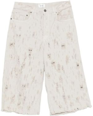 Haikure Beck Bull Destroy Distressed Shorts - White