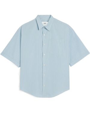 Ami Paris Ami De Coeur Embroidered Striped Shirt - Blue