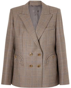 Blazé Milano Saona Charmer Double-Breasted Checked Virgin Wool Blazer - Brown