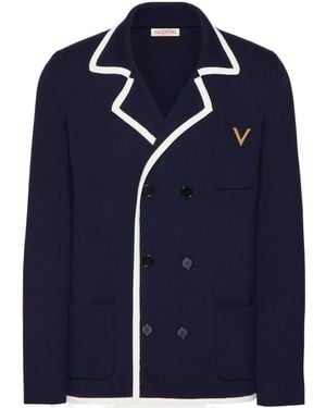 Valentino Vgold Double-Breasted Straight Hem Jacket - Blue
