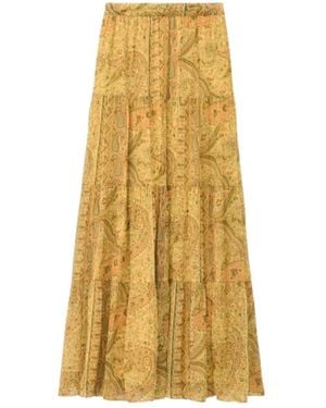 Ba&sh Cali Paisley-Print Tiered Maxi Skirt - Yellow