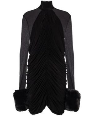 Magda Butrym Gathered Faux Fur-Trimmed Mesh Minidress - Black