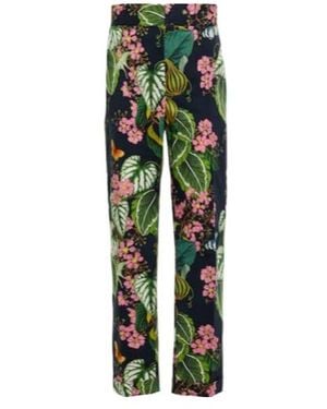 Oscar de la Renta Printed Straight Cropped Poplin Trousers - Green