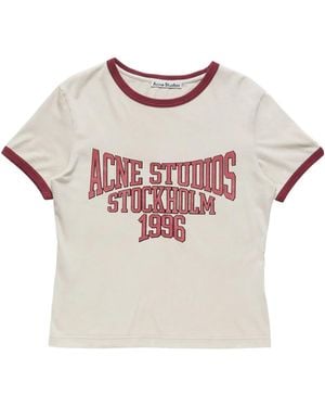 Acne Studios Logo-Print Ringer T-Shirt - Pink