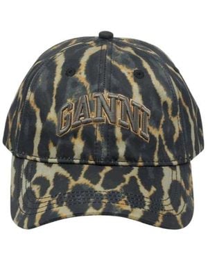 Ganni Leopard Printed Logo Embroidered Baseball Cap - Green