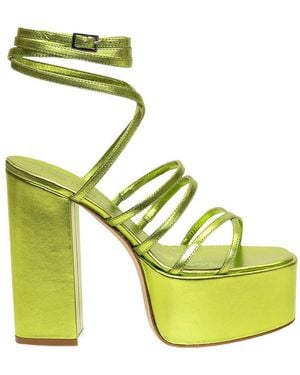 Paris Texas Melena Metallic Ankle Strapped Platform Sandals - Green