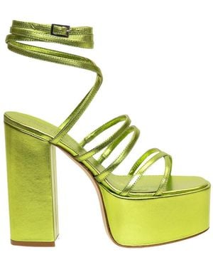 Paris Texas Melena Metallic Ankle Strapped Platform Sandals - Green