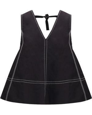 Ganni A-Line V-Neck Sleeveless Top - Black
