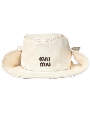 Miu Miu Logo-Detail Hat - Natural