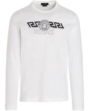Versace Logo Print Long-Sleeved T-Shirt - White
