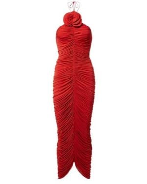Magda Butrym Floral-Applique Ruched Jersey Midi Dress - Red