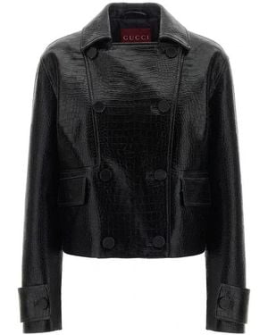 Gucci Double Breasted Leather Jacket - Black