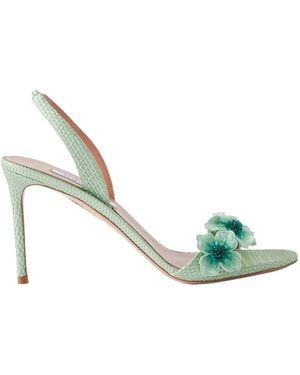 Aquazzura Passionflower 85 Embellished Raffia Slingback Sandals - Green