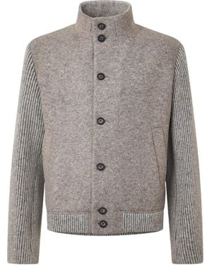 BOSS Stand Collar Spliced Knit Jacket - Gray