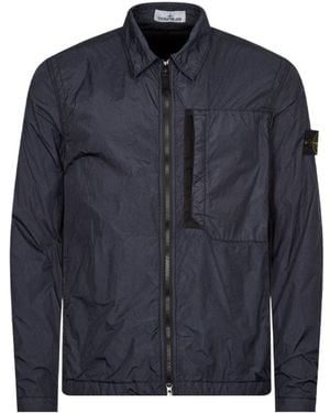 Stone Island Compass Patch Collared Zip-Up Jacket - Blue