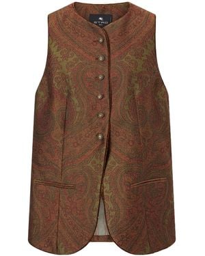 Etro Paisley Crepe-Jacquard Vest - Brown