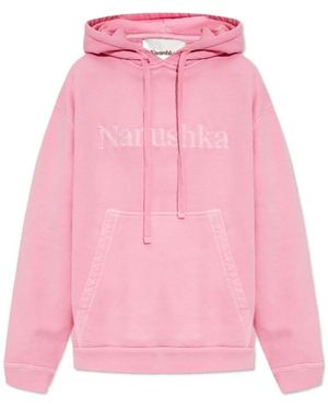 Nanushka Logo-Embroidered Cotton Hoodie - Pink